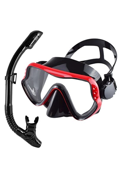 Choice مجموعة غطس جافة باللون الأسود والأحمر مع قناع غوص للبالغين من الزجاج المقوى للغطس البانورامي الاحترافي