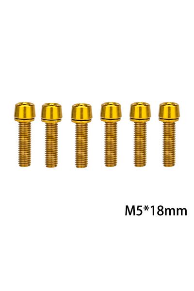 ZTTO M5x18 Gold ZTTO 6pcs Bicycle Stem Bolt M5x18mm Steel Hexagon Screw MTB Road Bike Handlebar Stems Bol
