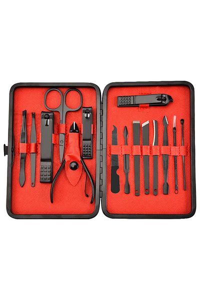 Chavin Black 15 Piece Manicure Set with Leather Bag Nail Clipper Set Cin290