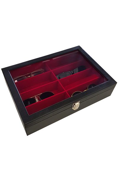 Chavin 8 Pieces Black Leather Inside Red Wooden Glasses Box St8-6