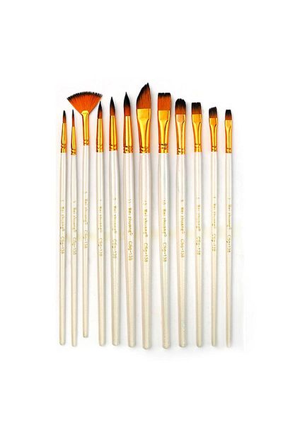 Weather Forecast 12 Pieces Curved Oil Nylon Brush Set - Acrylic and Watercolor Set cin683by