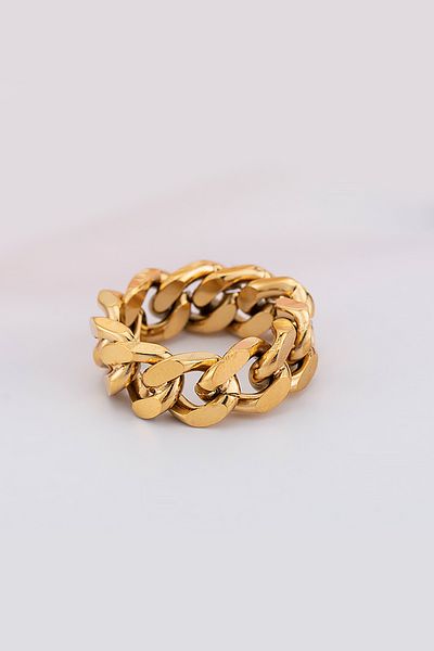 Chavin Shiny Gold Chain Design Steel Ring Ek50sr