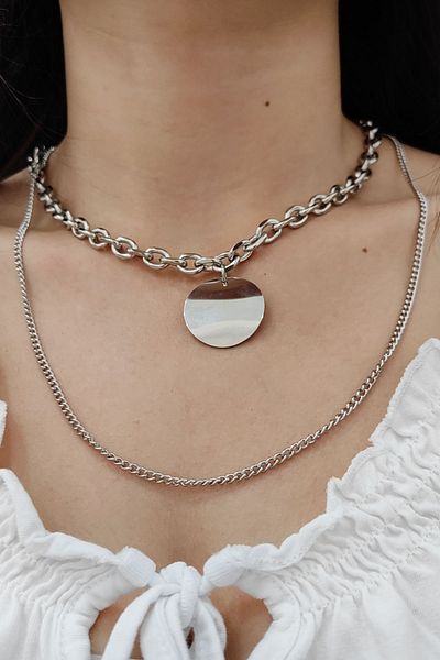 Chavin Shiny Locket Steel Necklace - 2 Chains Eh03
