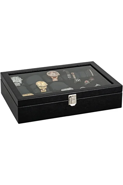Chavin 9 Pieces Leather Glass Watch and Jewelry Box on Wood mk005