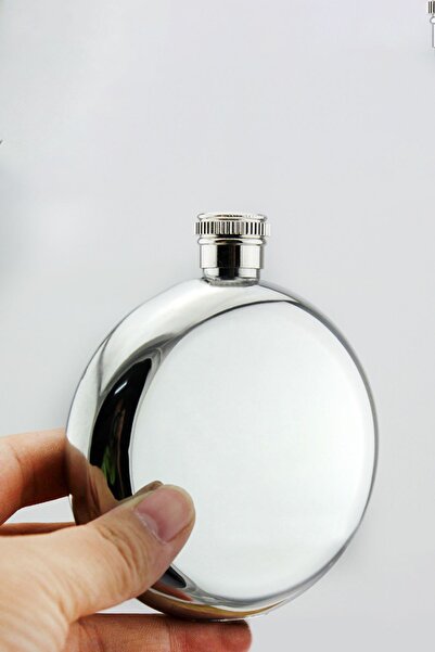 Güneş زجاجة مشروبات كحولية دائرية من الفولاذ باللون الرمادي اللامع سعة 5 أونصة 150 مل py80-5