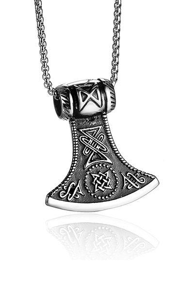 Chavin Vintage Nordic Viking Lun Flour Axe Steel Necklace Ep66