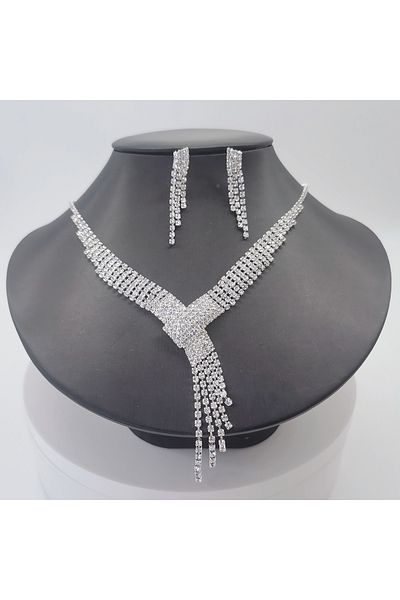 Chavin Zircon Stone Wedding & Engagement Necklace & Earring Set - Es08