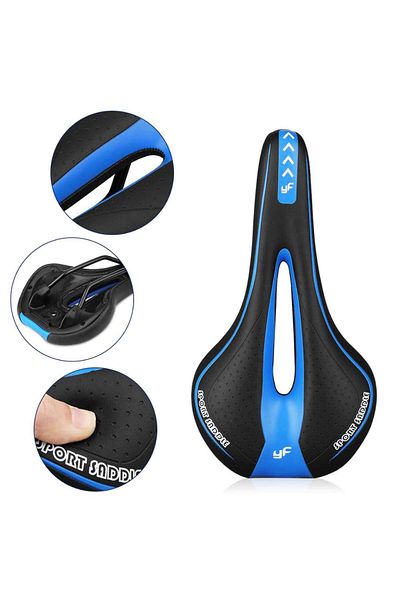 Choice Blue Mountain Road Bike Seat Comfortable Soft Cycling Cushion Exercise Bike Saddle PU Leather Gel Fi