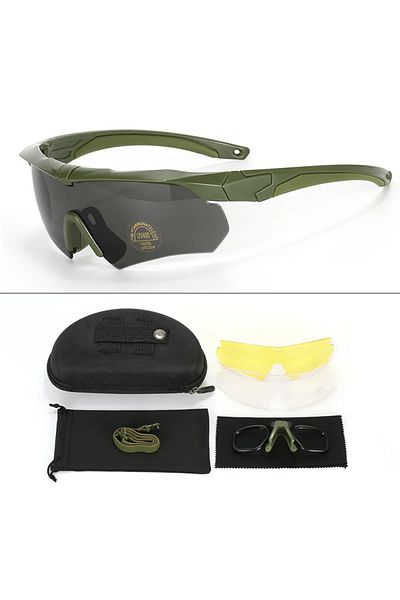 Choice Green-PC lens Military Tactical Goggles CS Airsoft Windproof Shooting Glasses HD 3 Lens Motocross Mo