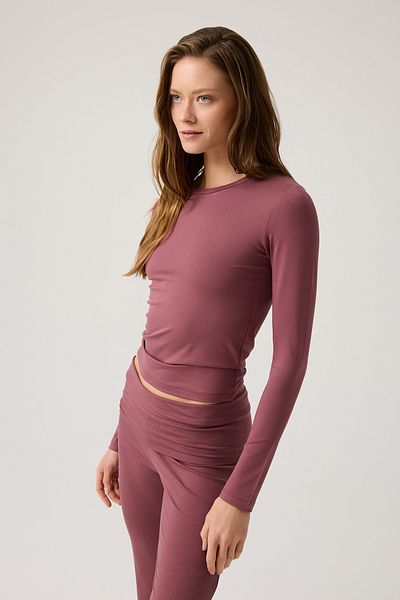 Los Ojos Burgundy Melody Long Sleeve Short Blouse - Long Fitted