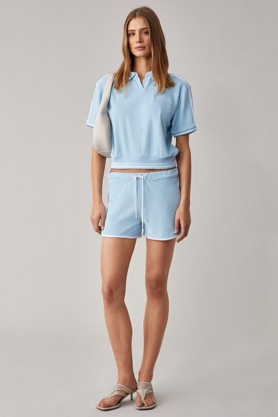 GRIMELANGE Dzenka Women's Oversize Wide Leg High Waist Blue Bottom-Top Suit