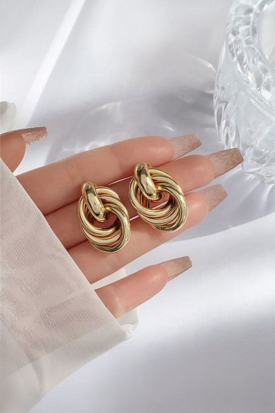 Chavin Ev22Sr Model Gold Bijouterie Retro Earrings