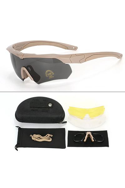 Choice Khaki-PC lens Military Tactical Goggles CS Airsoft Windproof Shooting Glasses HD 3 Lens Motocross Mo