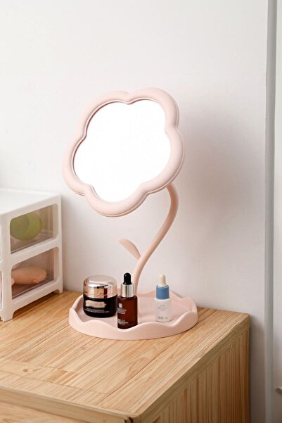 Chavin Masa üstü Pembe Plastik Papatya Makyaj Masa Aynası Takı Standı cin889pm