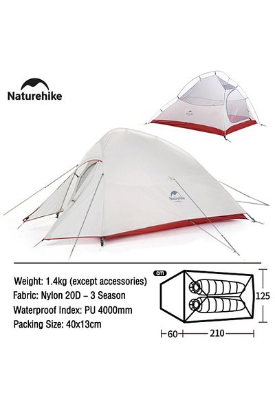 Naturehike خيمة تخييم Naturehike بيضاء اللون 20D لشخصين خفيفة الوزن مقاومة للماء من النايلون للمشي لمسافات طويلة وحقيبة ظهر