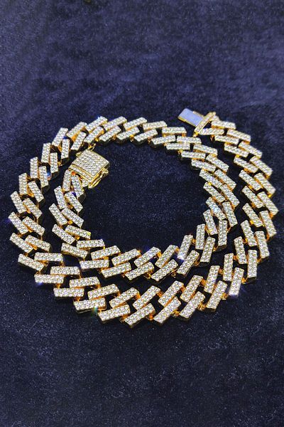 Chavin 15 Mm. Gold - 60 Cm. Thick Men's Chain with Stone Detail Eu78Sr