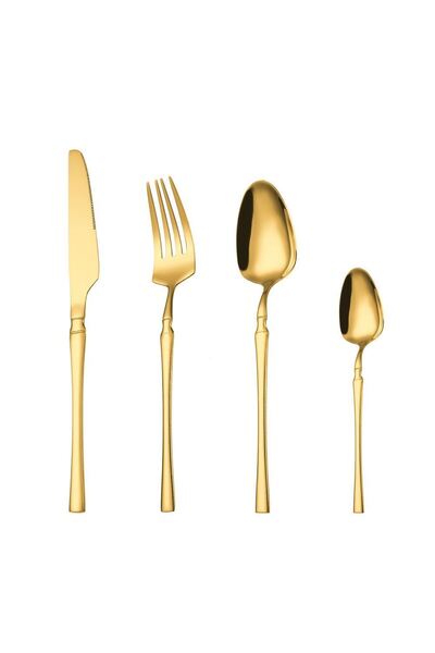 Chavin Steel 24 Piece Gold Dinner Spoon Fork Knife Set for 6 People Cin738Sr