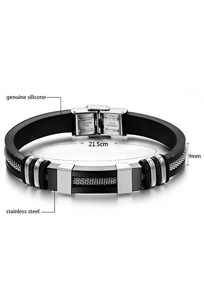Chavin Black Ipc Cap. Rubber Steel Men's Bracelet Cy87