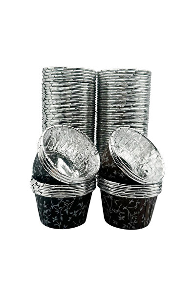 MODGER كبسولة كيك مافن فضية منقوشة بأوراق القهوة باللون الأسود والحليب 50 قطع...