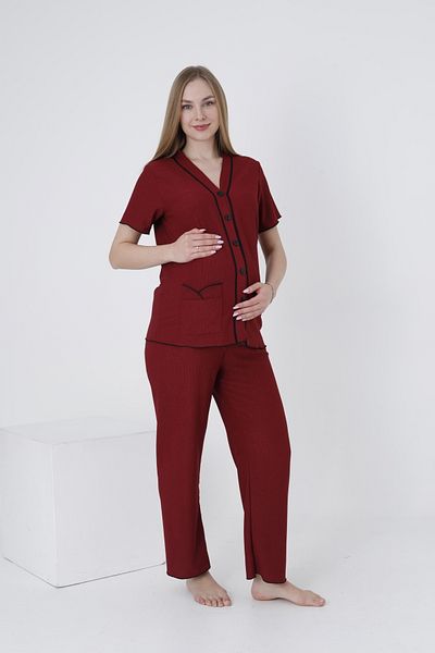 Miss Dünya Lissa Short Sleeve Maternity and Maternity Sleepwear Set with Buttoned Front Sleeves and Ruffle Detail