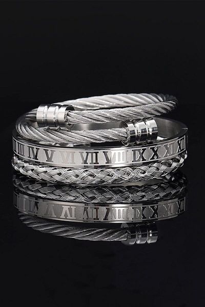 Chavin 3-Piece Knitted Roman Numeral Steel Men's Bracelet - eu25