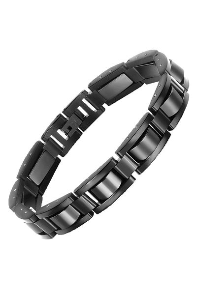 Chavin Shiny Black 12 Mm Steel Men's Bracelet - Ev14sy