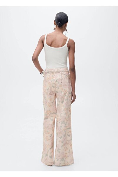 MANGO Woman Çiçek desenli wideleg jean pantolon