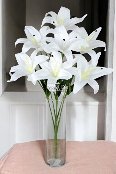 Yapay Çiçek Deposu Yapay Çiçek 7li Islak Lilyum Demeti Beyaz