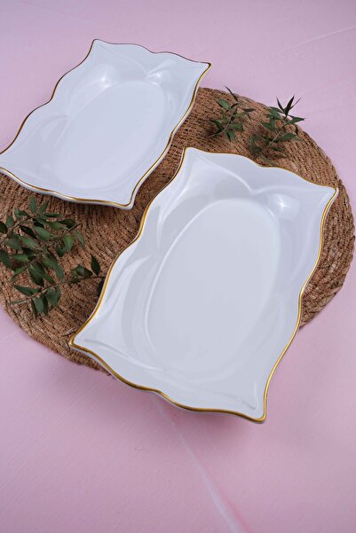 Home 2'li Beyaz Yaldızlı Lale Sunumluk Kayık 24x15cm