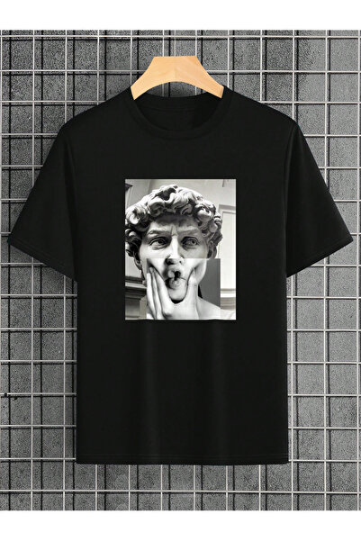 EVIus Oversize kroj Statua Štampano okrugla kragna T-shirt