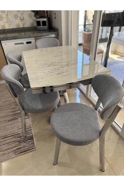 ELEN HOME Yemek Masası Mutfak Masası 4 Kişilik ( AÇILIR MASA )Masa Sandalye M...