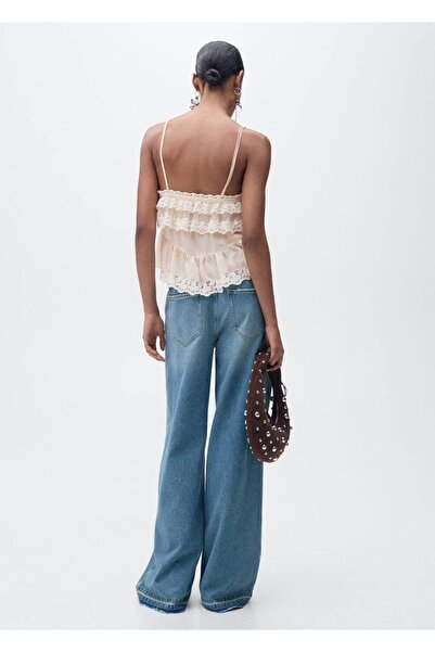 MANGO Woman Yıpranmış paçalı wideleg jean