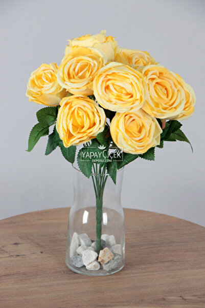 Yapay Çiçek Deposu Изкуствени цветя 9-компонентен букет от рози 42 см жълт