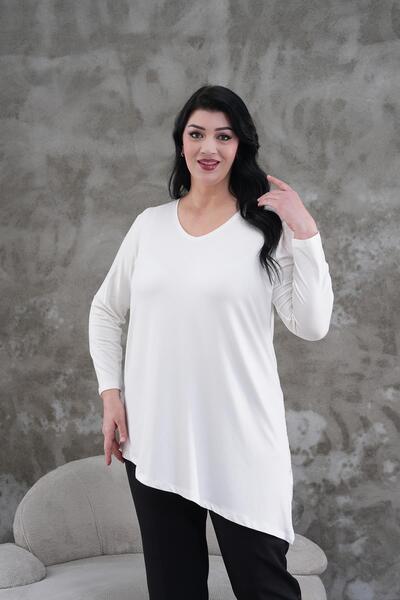 Siyezen Plus Size V-Neck Asymmetry Cutout Oversize Blouse