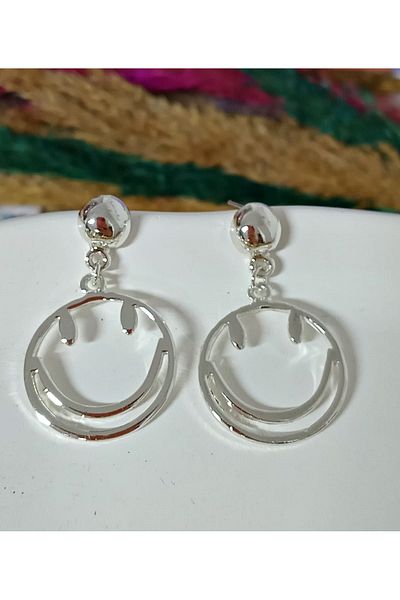 mos&more Silver Smiley Face Design Women Earrings
