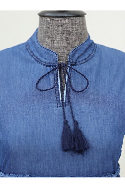 Modamorfo Τζιν Φόρεμα με Ελαστικά Μανίκια - Indigo