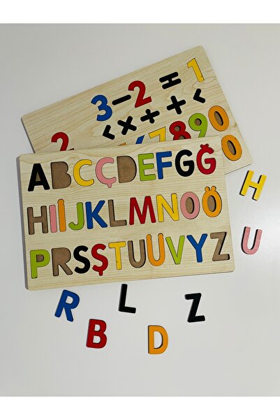 Sapphireworks Eğitici Ahşap Türkçe Alfabe ve Sayılar Bultak Puzzle Seti