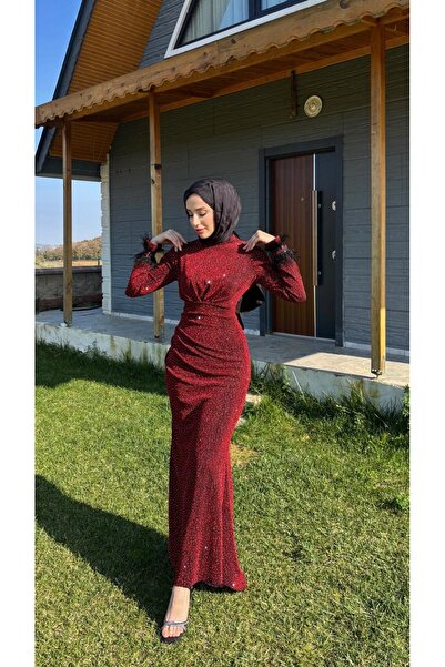 ZENKA GİYİM Benekli parıltılı şık tesettür abiye