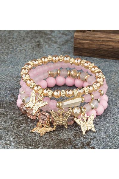 Choice 2 4Pcs Bohemian Butterfly Charm Bracelet Set For Women Crystal Beads Chain Bangle Female Fashion Pa.