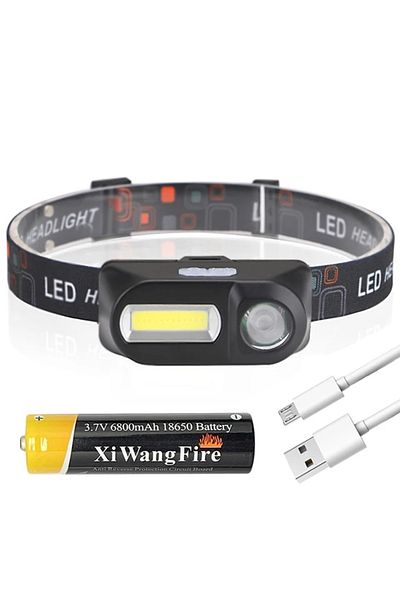 Choice with battery Mini Portable XPE+COB Headlamp USB Rechargeable Use 18650 Battery Headlight Outdoor Cam