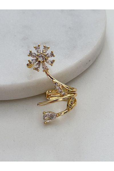 CHARMLUCKY Steel Zircon Stone Flower Earcuff