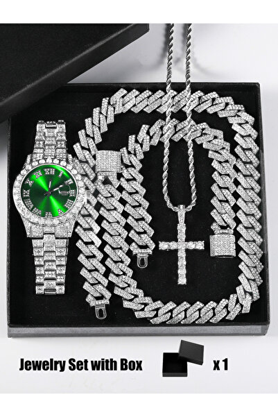 Choice مجموعة ساعات كوارتز خضراء 50 سم صندوق هدايا قلادة كوبية سوار صليب ساعة...