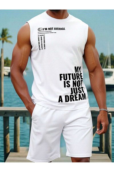 EVIus Oversize I'M Not Average Printed Athlete Sleeveless T-Shirt and Shorts Top and Bottom Set 2-Piece Set