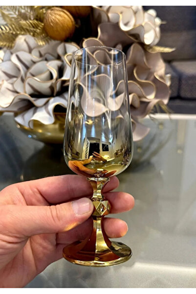 Vakıf home Bohemia Kristal 180 ml Ayaklı Titanyum Kaplama Gold Kahve Yanı Su ...