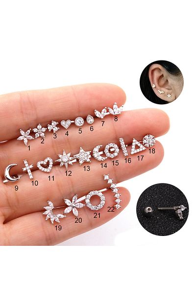 Choice 1 SILVER Fashion 316 Stainless Steel Mini Zircon Cartilage Piercing Stud Earring For Women Helix Tra