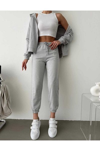 ModaDeniz Γκρι ψηλόμεσο Basic Lace Up Γυναικείο Φούτερ