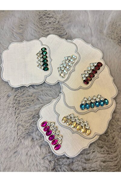 LUXURY مجموعة من 6 مناديل تقديم جانبية للقهوة مطرزة بحجر كريستال ملون