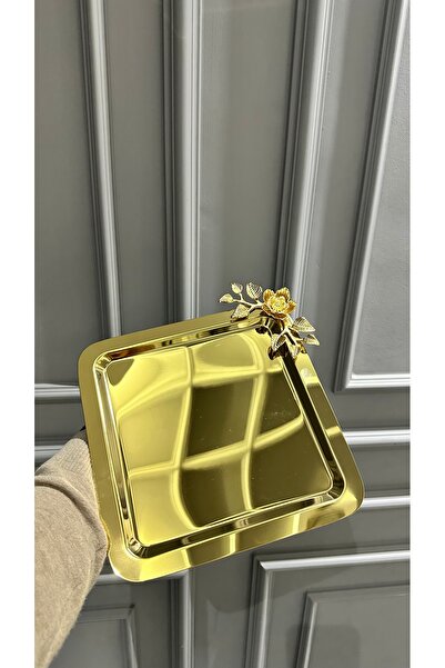 Vakıf home 6 Adet Gold Kare Model Metal Tek Kişilik Kahve Sunum Tepsisi