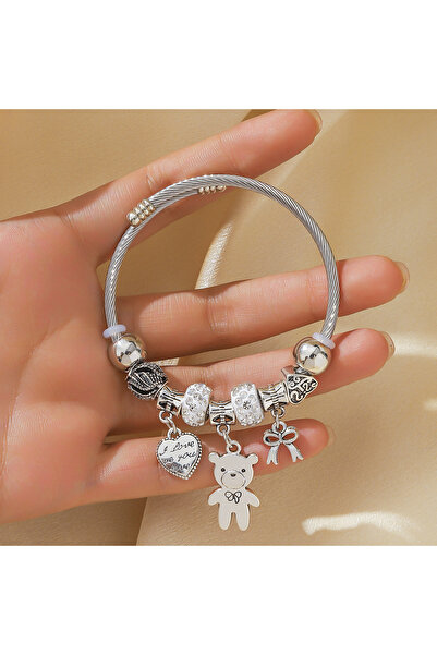 Choice ZT7552 سوار نسائي عصري متعدد العناصر على شكل فيونكة حب ودببة وخرز وبنك...