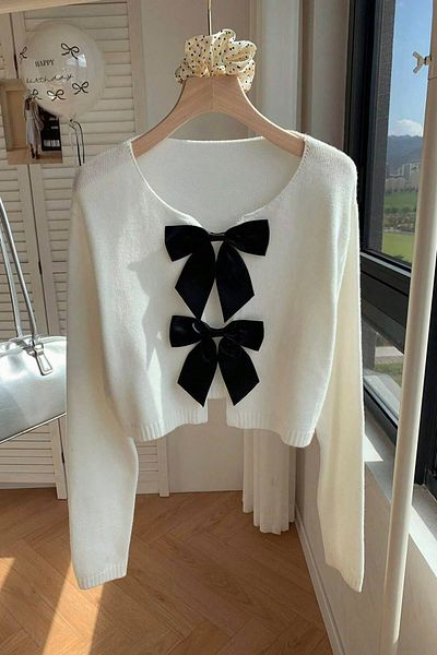 Moibody Women's Crop Cardigan with Bow Detail Casual and Special Combination